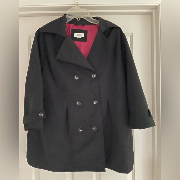 cato black trench rain coat in pea coat style flowy (size tag missing L ) - Picture 1 of 8